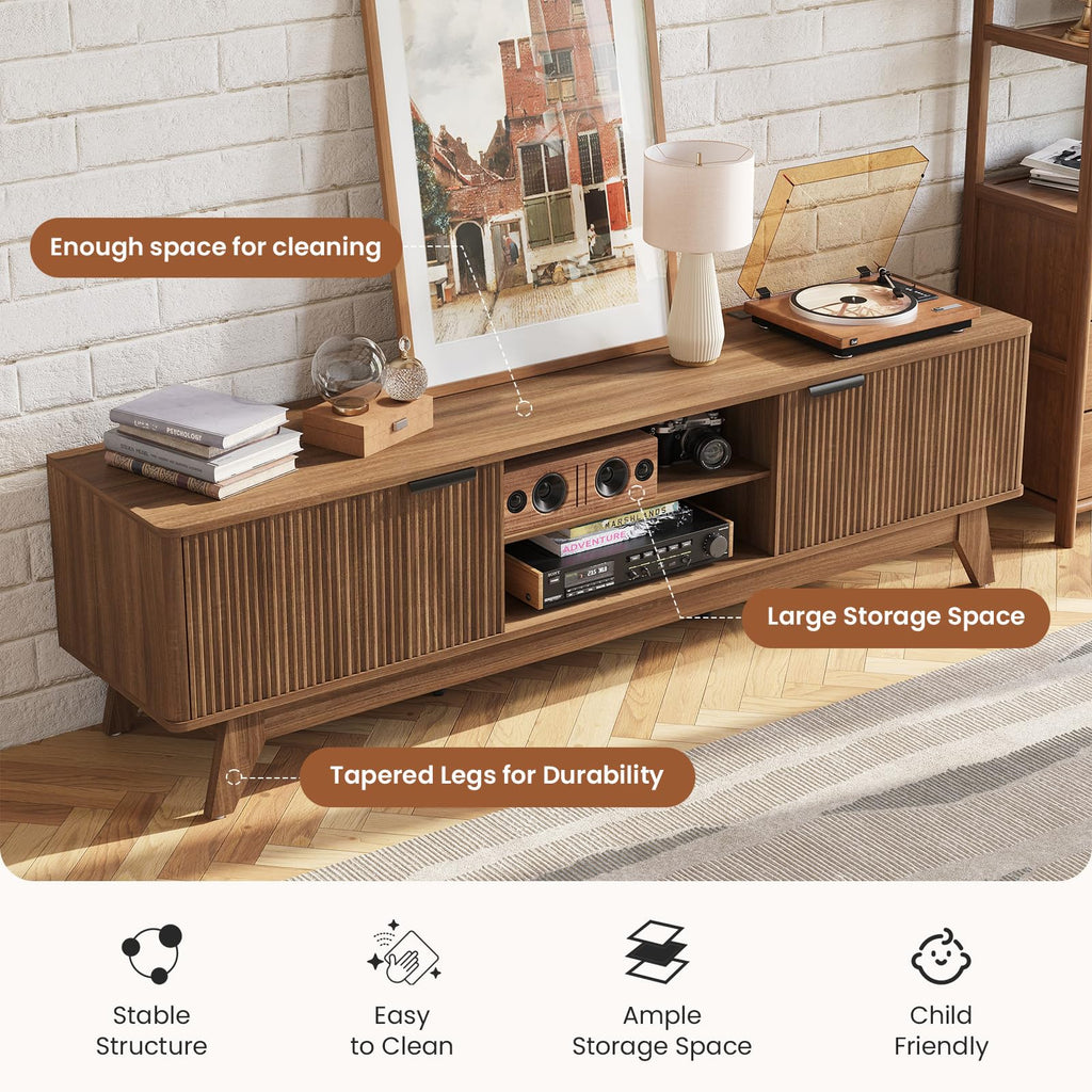 70" Mid Century TV Stand Entertainment Center Walnut Media Console