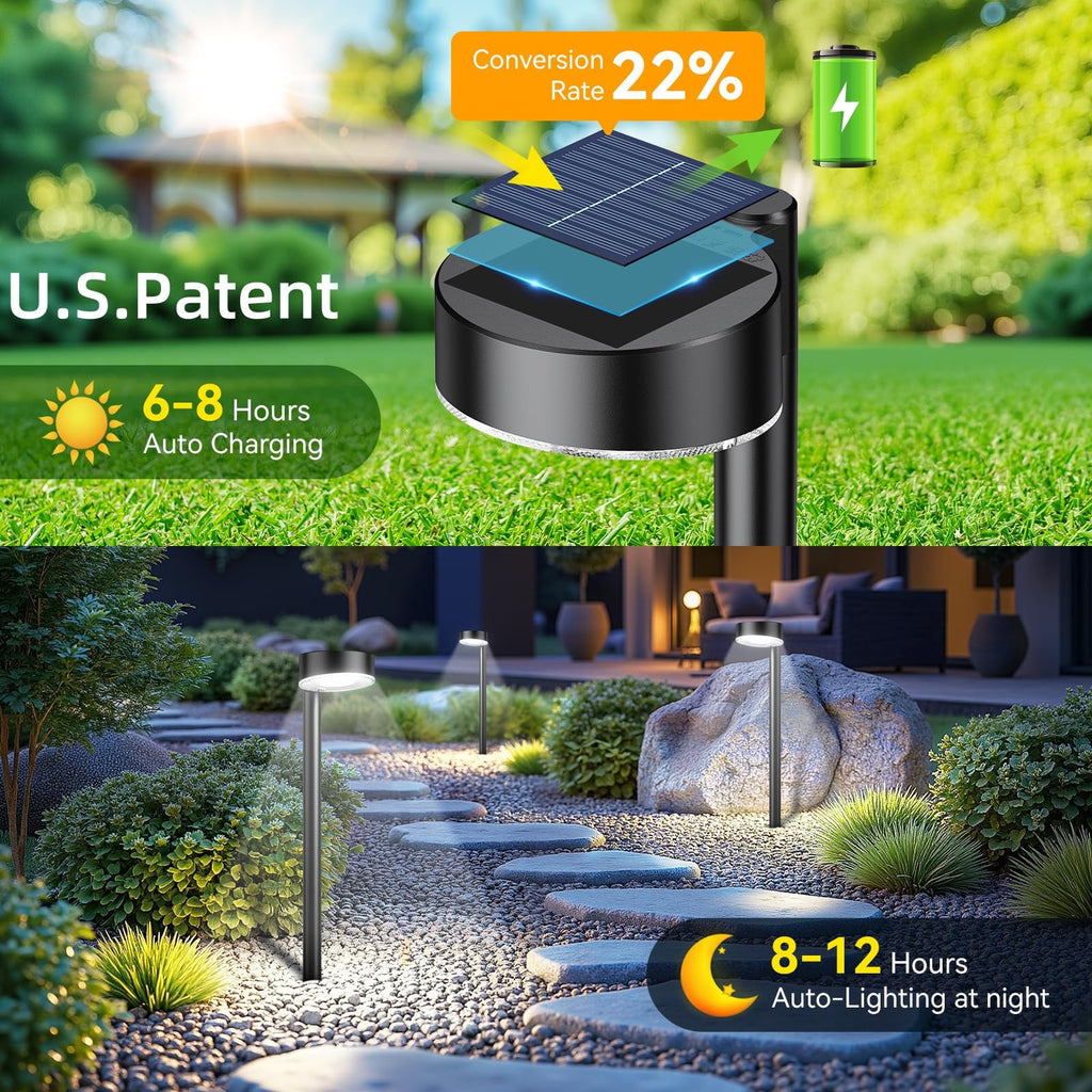 12 Pack Solar Pathway Lights Outdoor, 12 Brighter LED Solar Lights Outdoor Waterproof, Up to 12 Hrs Modern Path Light