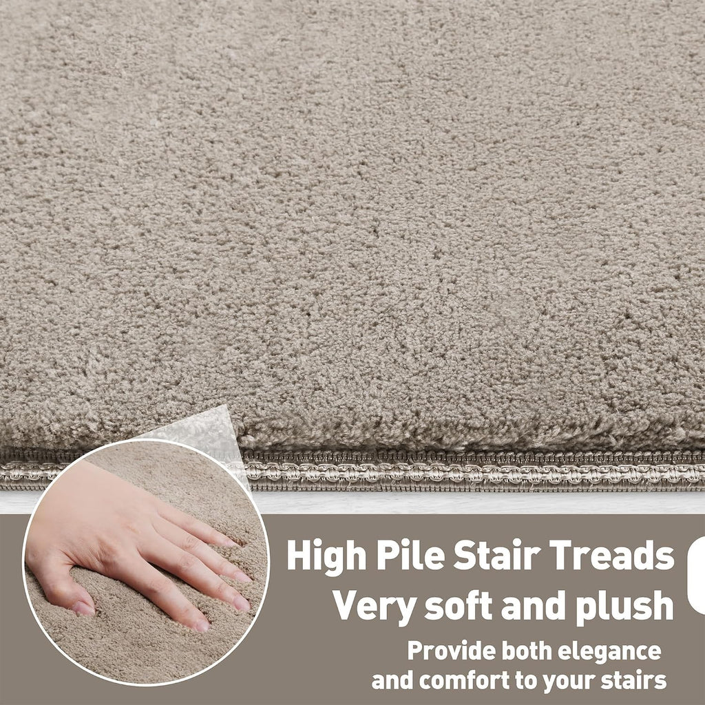 Ultra Plush Carpet Stair Treads 8 x 30 Inch Cream Gray 14 Pcs | Soft Indoor Stair Protector,Reduce Noise,Self