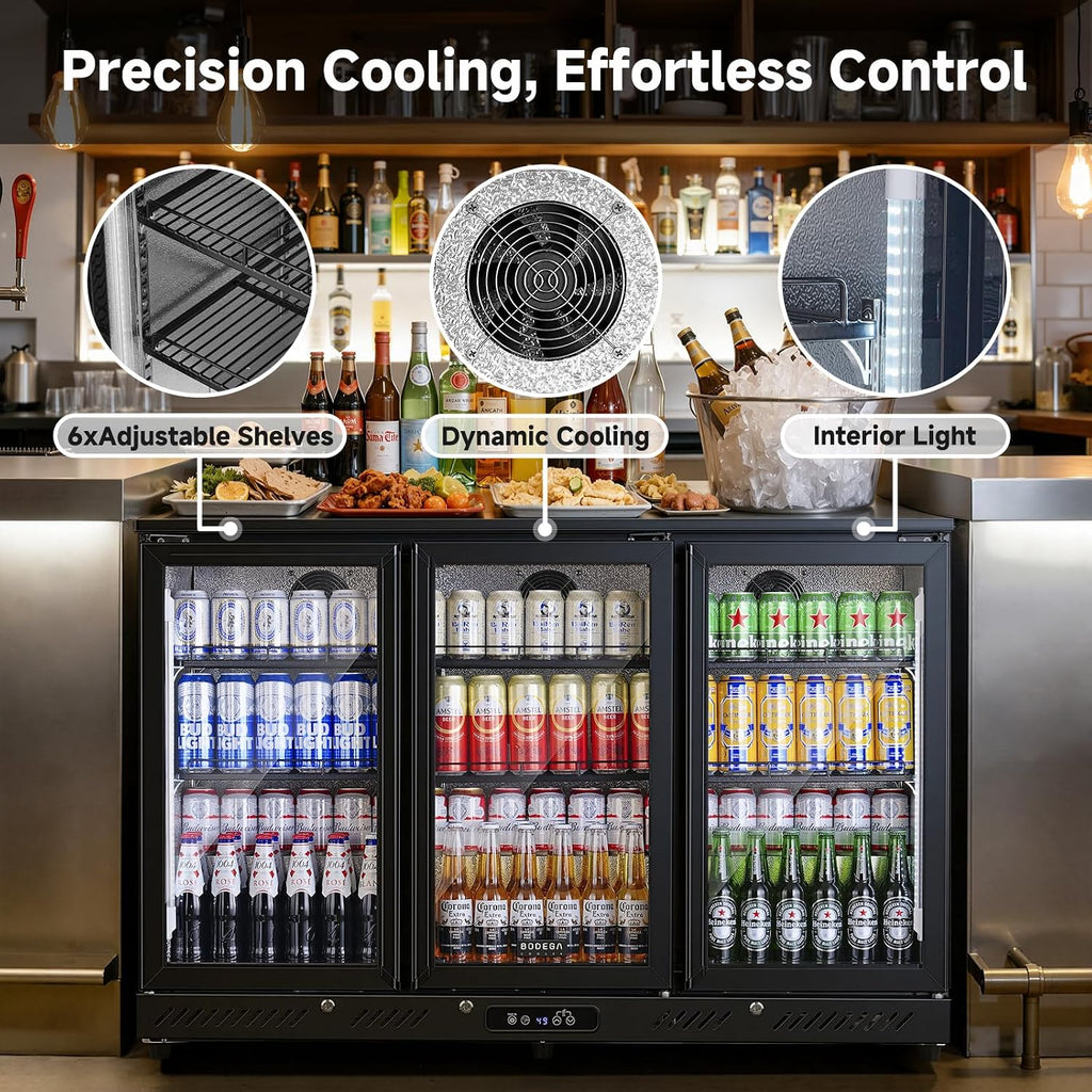 Commercial Bar Cooler With 3 Glass Doors,11.4 Cu.Ft Under Counter Beverage Refrigerator