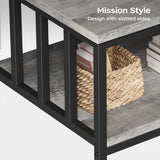 Coffee Table with Slatted Sides Frame, Modern Farmhouse Living Room Table with 2-Tier Storage Shelf, 39 ...