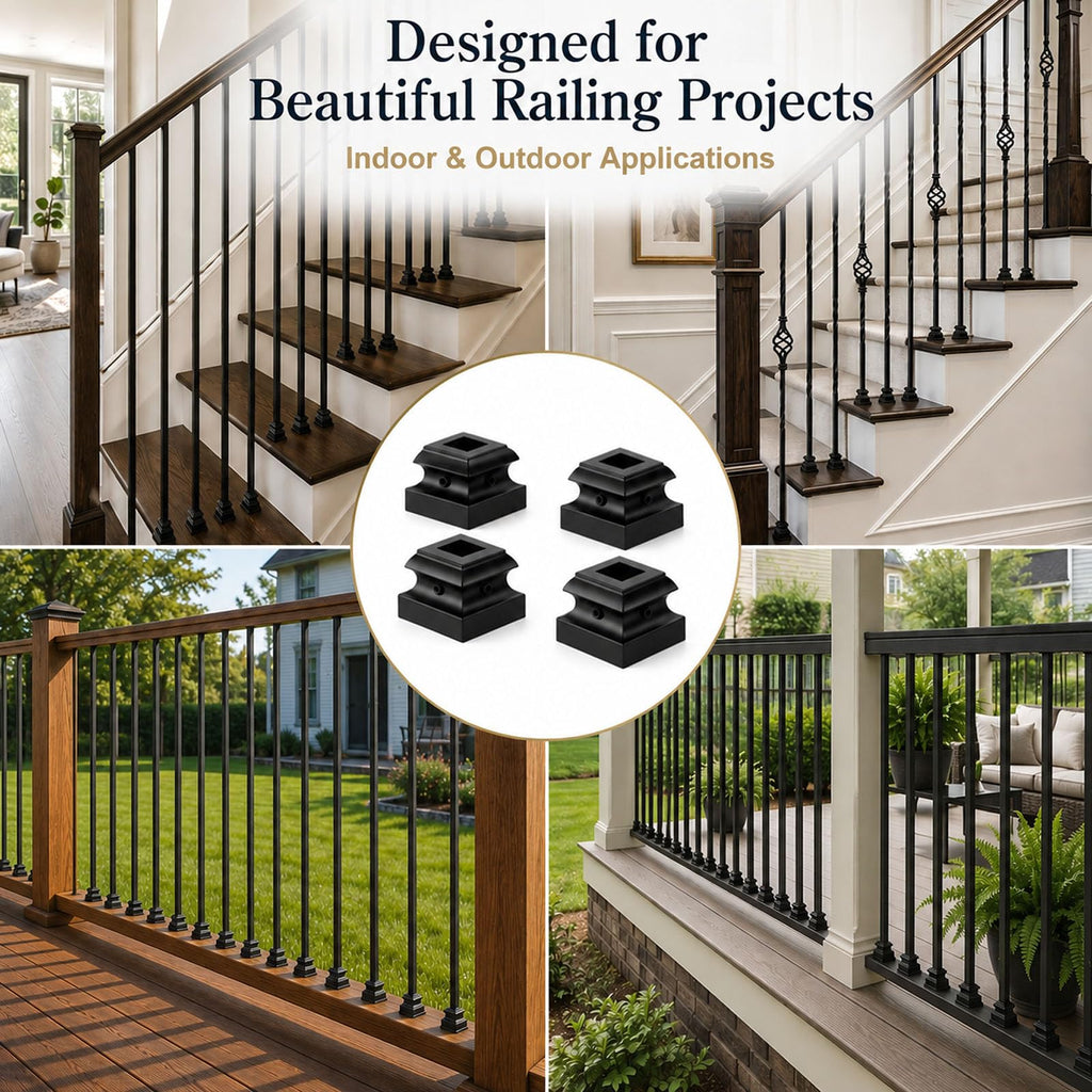24 Pcs Baluster Shoes Stair Flat Shoe with Screw and Wrench, Suitable 1/2" Square Iron Balusters Basket Twist Knuckle