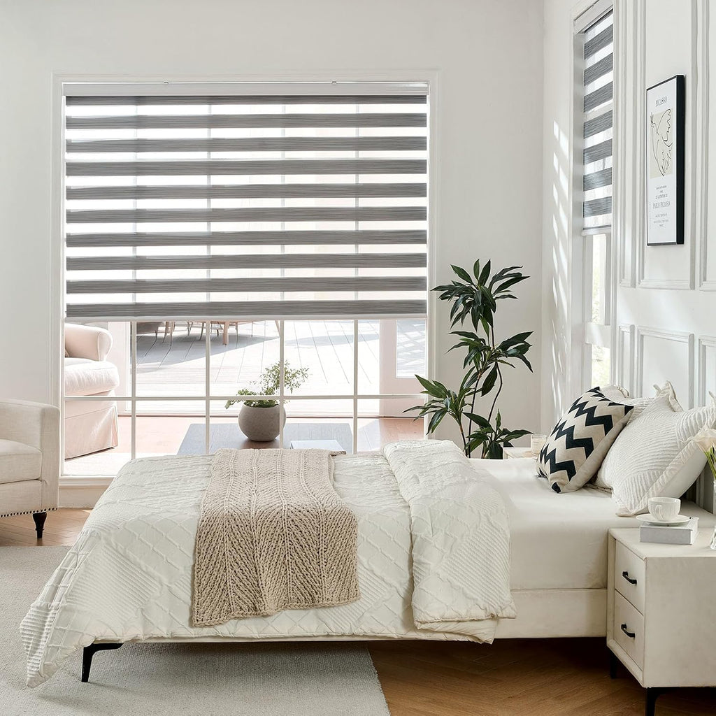 Cordless Zebra Blinds for Windows, Dual Layer Free-Stop Zebra Shades Privacy Light Control for Day and Night, Light