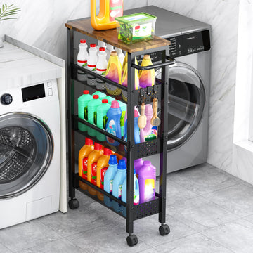 4-Tier Slim Utility Rolling Laundry Cart with Wheels, Metal