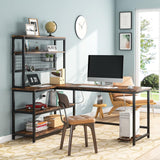55" L-Shape Computer Desk with Hutch and Wireless Charging