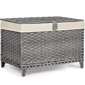 Wicker Storage Basket with Lid, 200L Storage Bin with Removable Liner Bag