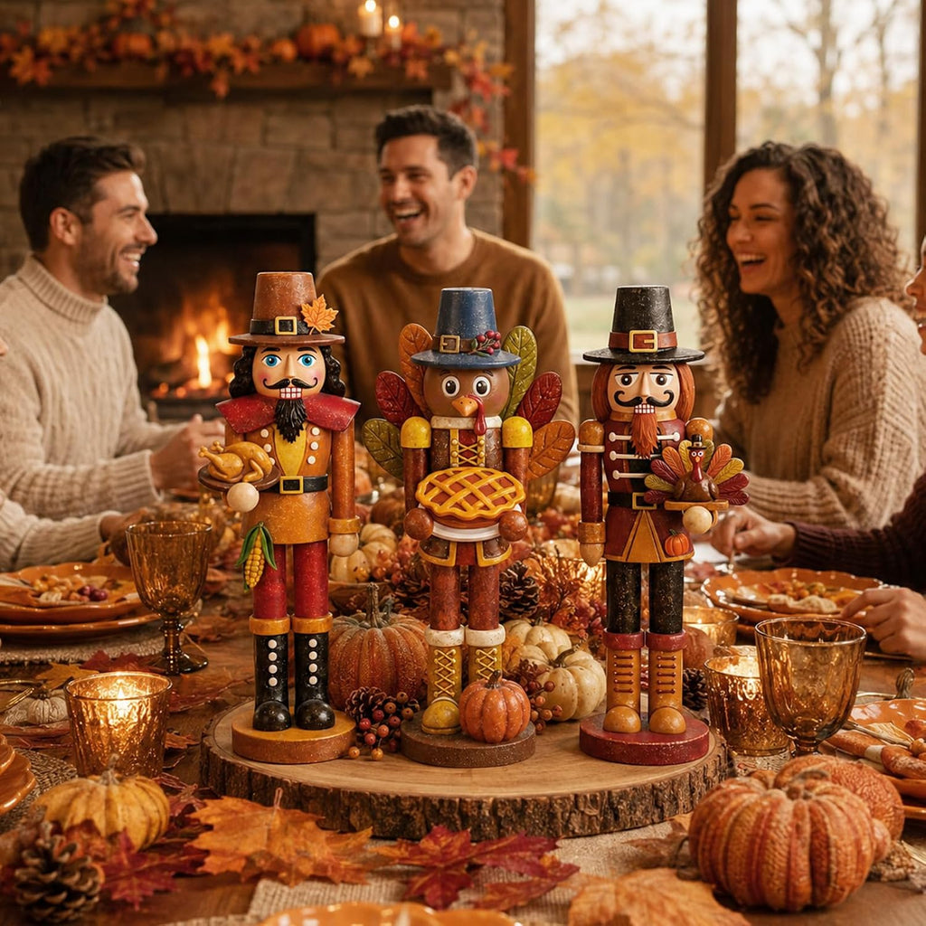 Fall Thanksgiving Nutcracker Turkey Figures Fall Table Decor - Set of 3