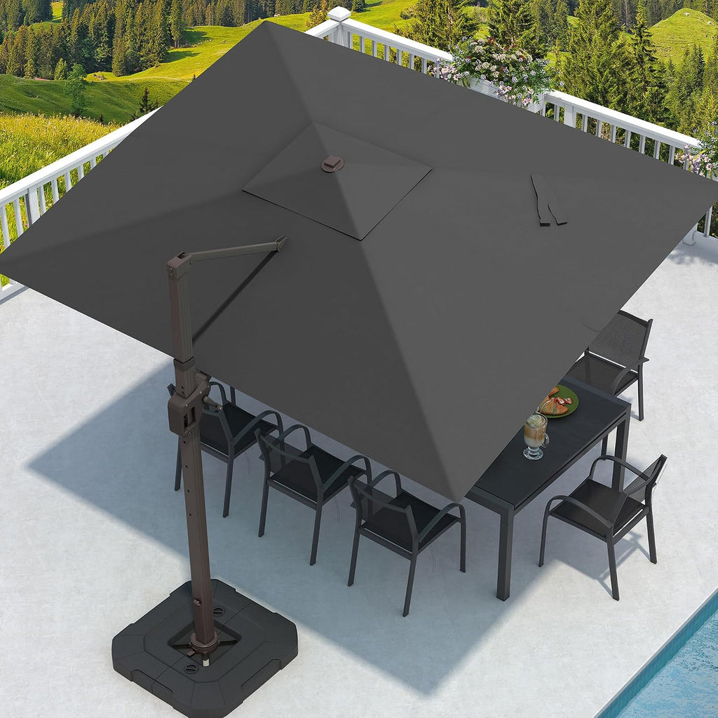 9' X 12' Cantilever Patio Umbrella Rectangular Outdoor Large Offset Umbrellas with 7 Tilts Adjustable 360°Rotation Pool