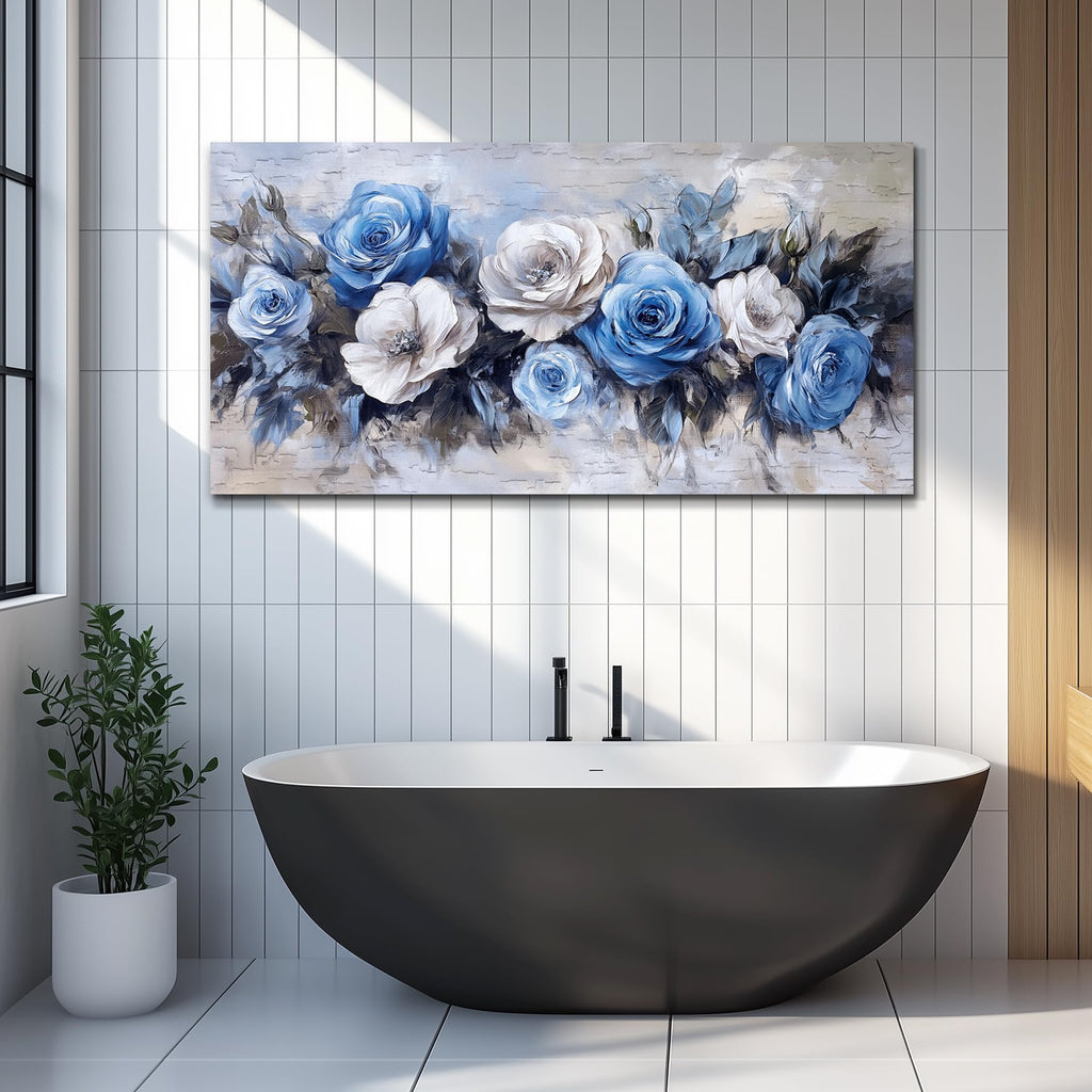 Floral Wall Art, Large Wall Art, Botanical Wall Decor, White Blue Flower Blossom Print Artwork, Modern Elegant