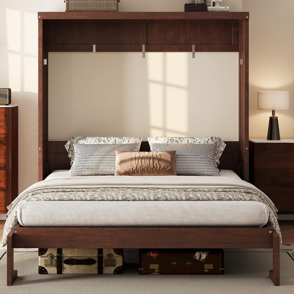 Full Murphy Bed,Modern Hidden Murphy Wall Chest Beds with Space-Saving Design,84.1" Wood Murphy Wall Bed Cabinet with