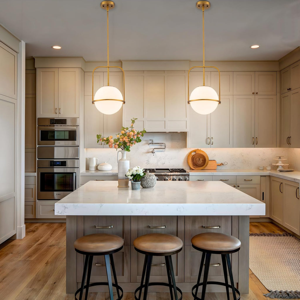 Brass Pendant Light Kitchen Island, 1-Light Modern Hanging Light Fixture, Adjustable Height Ceiling Light with