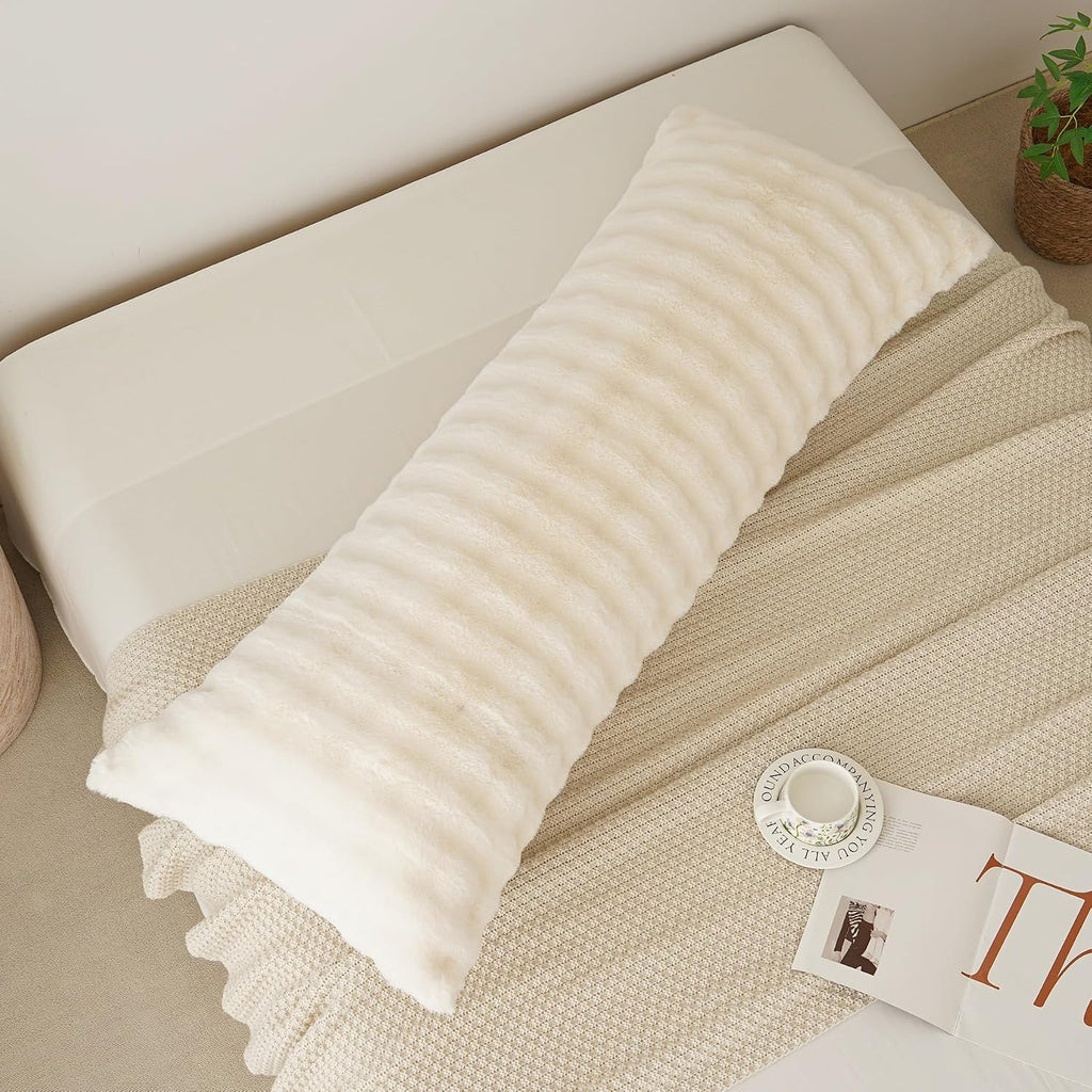 Full Body Pillow with Fluffy Bubble Waffle Carved Faux Fur Removable Cover, Long Bed Pillow Adult 20x54 Inches for