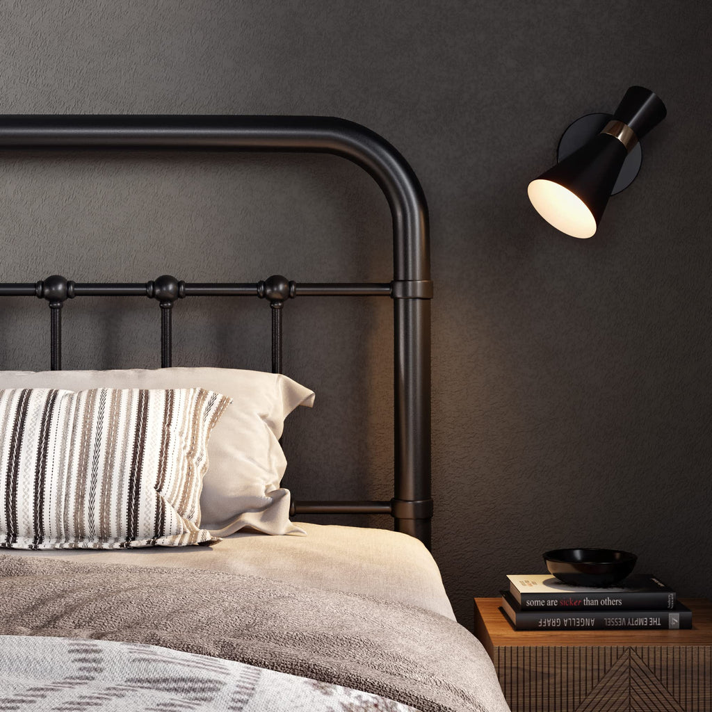 Metal Bed Frame with Victorian Iron-Art Headboard, Black