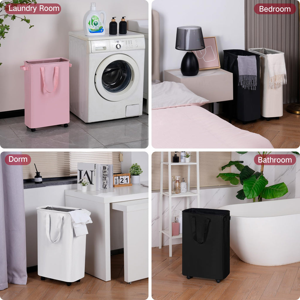 Slim Laundry Hamper with Wheels, Rolling Laundry Basket for Clothes, Small Laundry Basket and Laundry Room, 60L (12.7