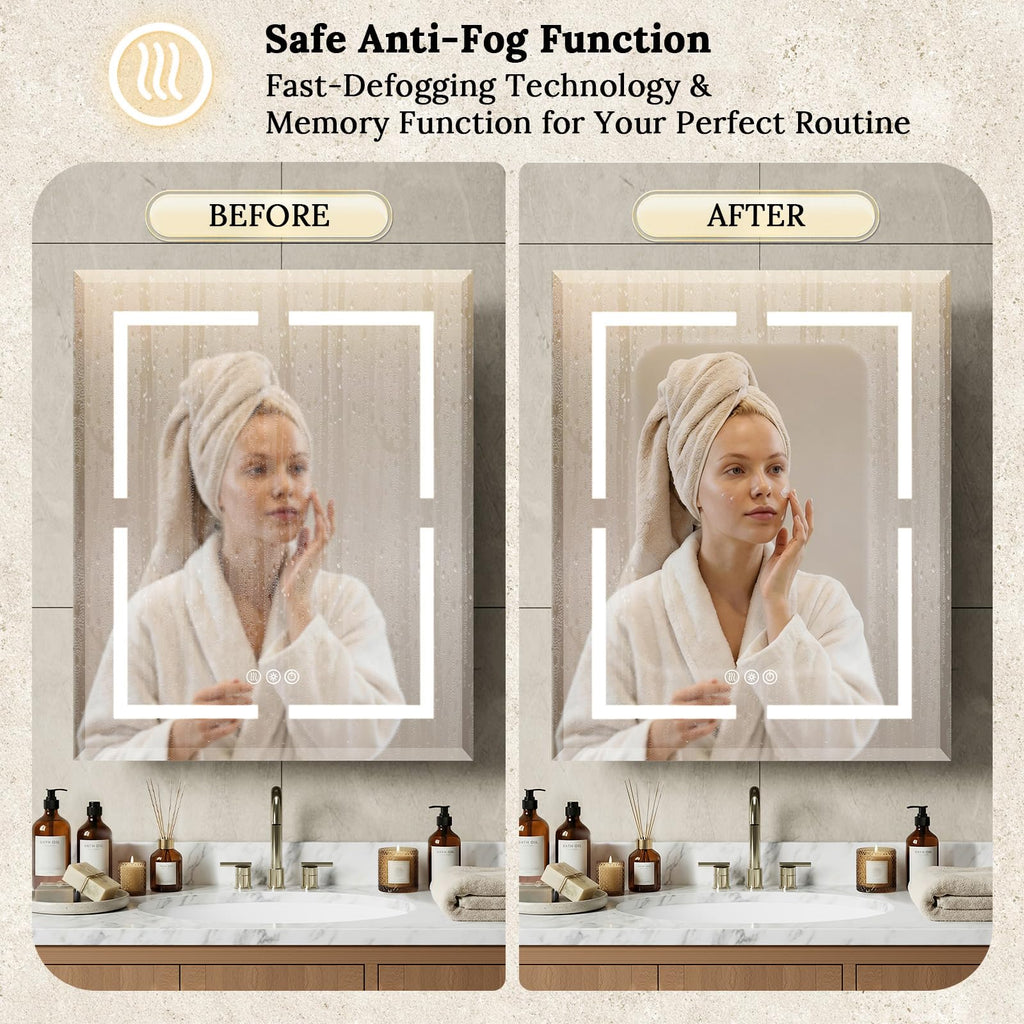 36"X30" Bathroom Medicine Cabinet with Mirror, LED Lighted Medicine Cabinet with Anti-Fog, 3 Colors Temperature