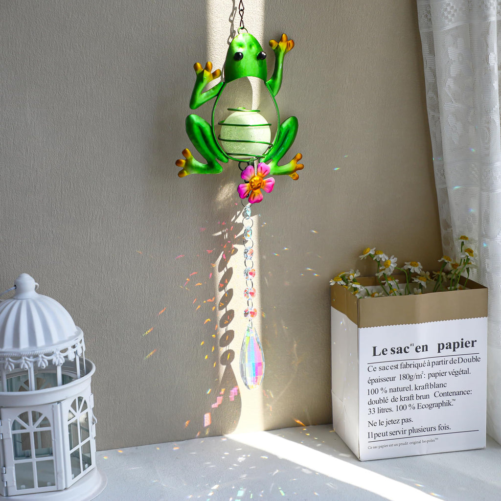 17" Frog Stained Glass Suncatcher, Crystal Window Hanging Ornament
