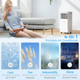 10000 BTU Mobile Portable Air Conditioner for Rooms Up to 441 Sq.Ft., 4-in-1 AC Unit with Cooling, Dehumidifier, Fan