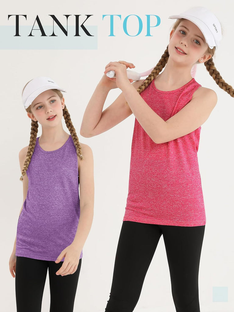 5 Pack Girls Active Dry Fit Tank Top Sleeveless Racerback Tank Tops