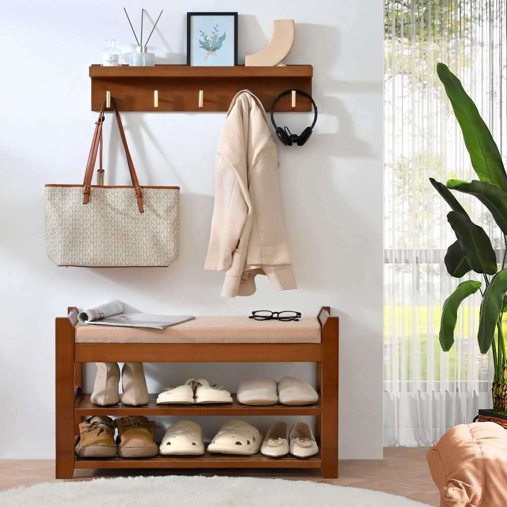 Shoe Rack for Front Door Entrance, 28" Entryway Bench with Coat Rack, Hall Tree Shoe Bench with Storage for Entry