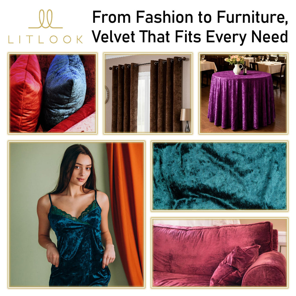Panne Crushed Velvet Fabric by the Yard - 58/60" Wide Velvet Velour Cloth - Luxurious Fabric for Sewing Dresses