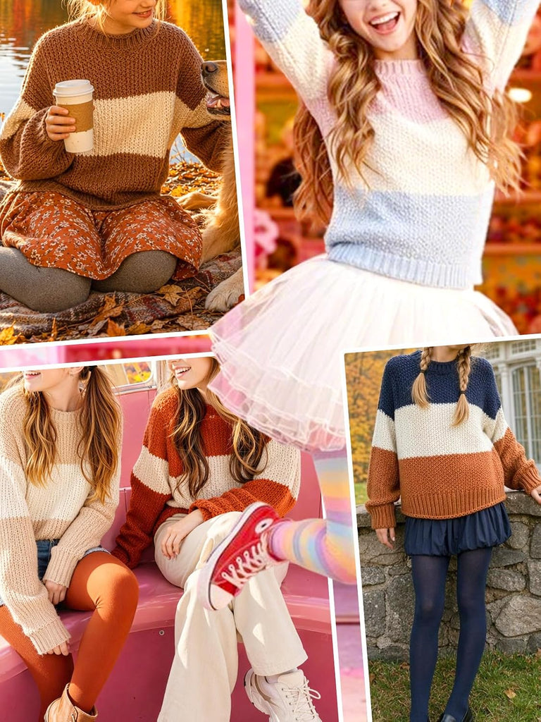 Color Block Knit Sweaters Crewneck Long Sleeve Pullover Cozy Loose Fall Cute Sweater Tops Winter Outfits