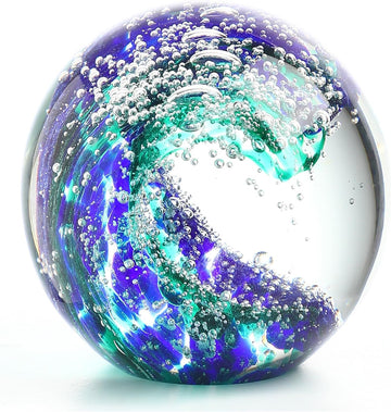 2.36'' Hand Blown Glass Ocean Waves Ball Figurine
