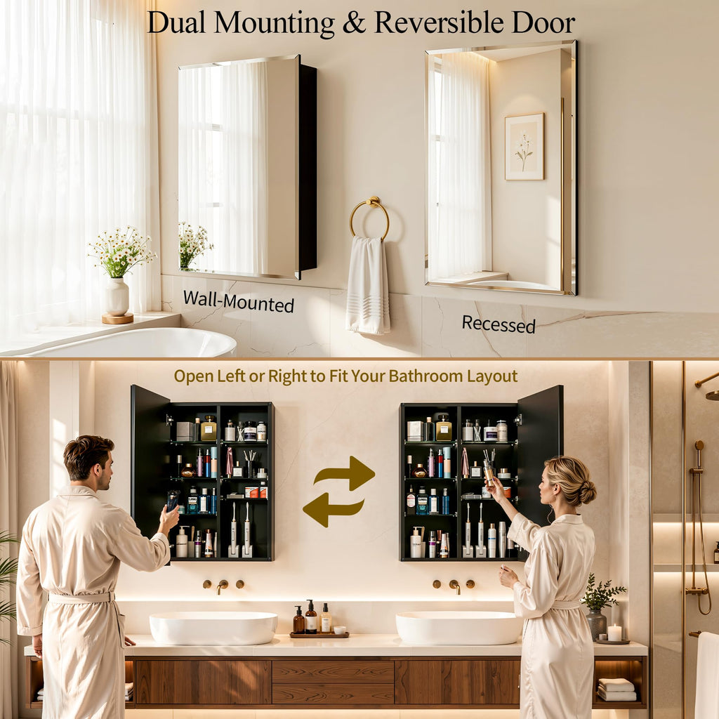 16x24 Frameless Aluminum Medicine Cabinet with Beveled Mirror