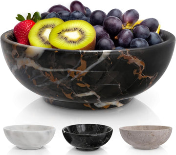 8" Luxury Black Marble Decorative Bowl for Coffee Table - Elegant Decorative Fruit Bowl Counter - Heavy Stone