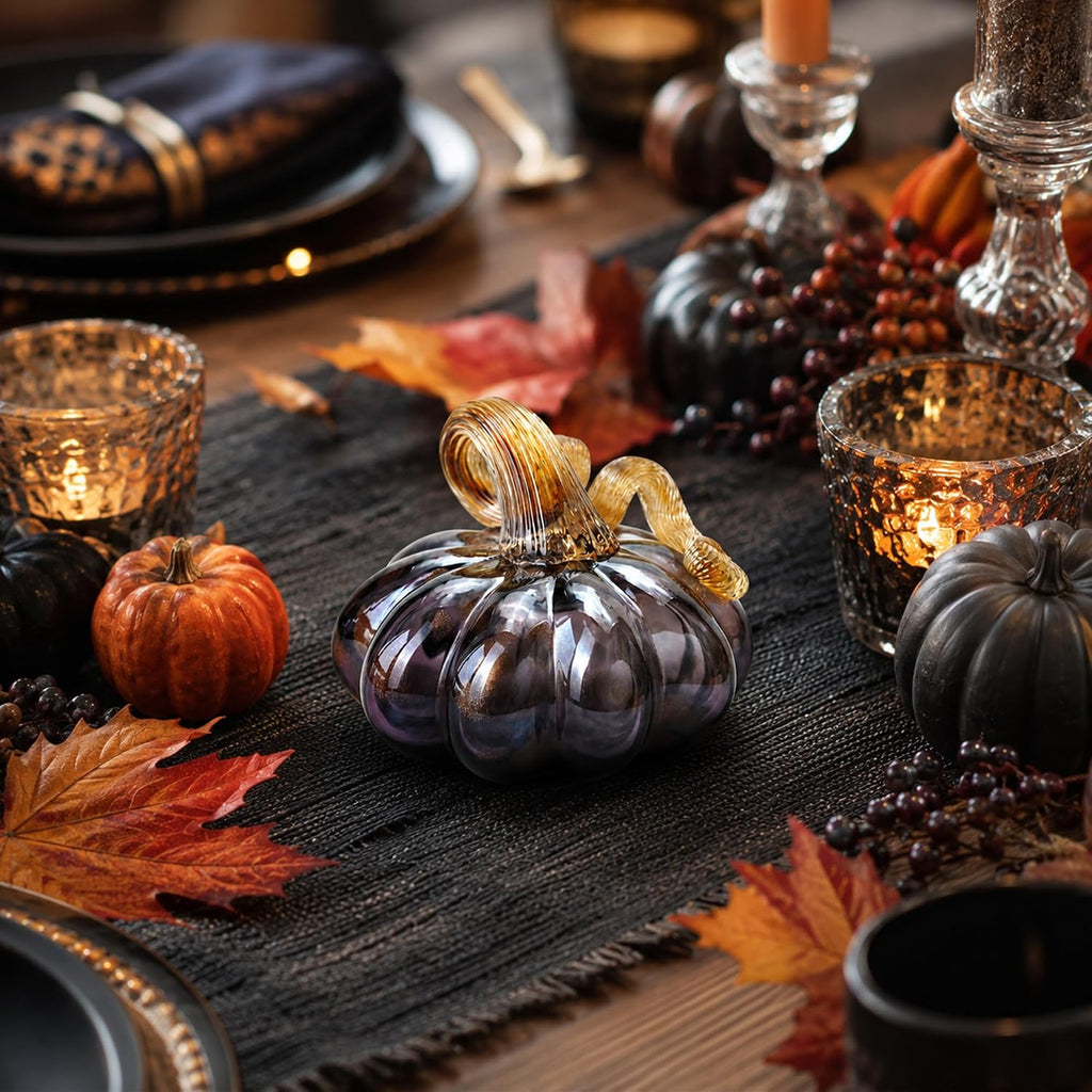 Purple Blown Glass Pumpkin Art Glass Fall Decor Pumpkin Thanksgiving Table