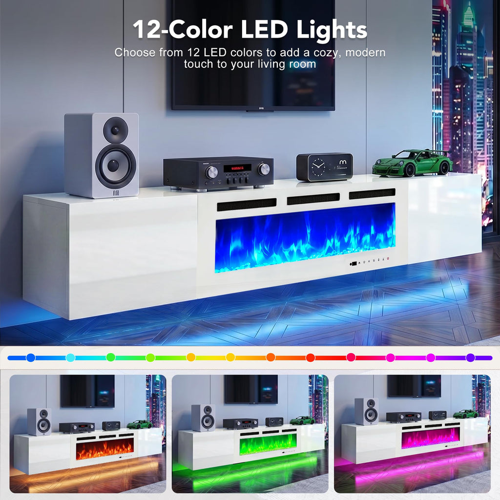 80" Floating TV Stand, Wall-Mounted Entertainment Center with 40" Electric Fireplace, Fits TVs Up to 90 Inches, Media