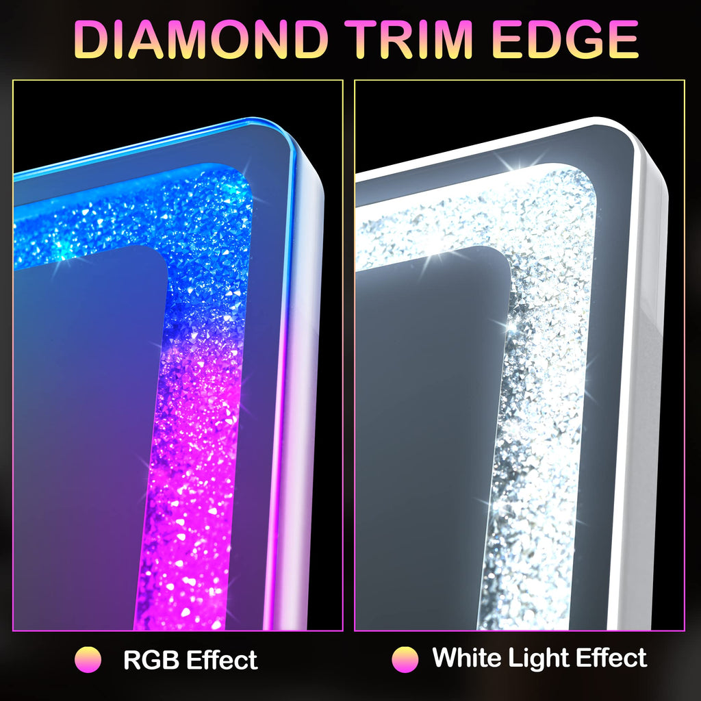 63 x 20 in Full Length Mirror with LED Lights, RGB Lighting, White