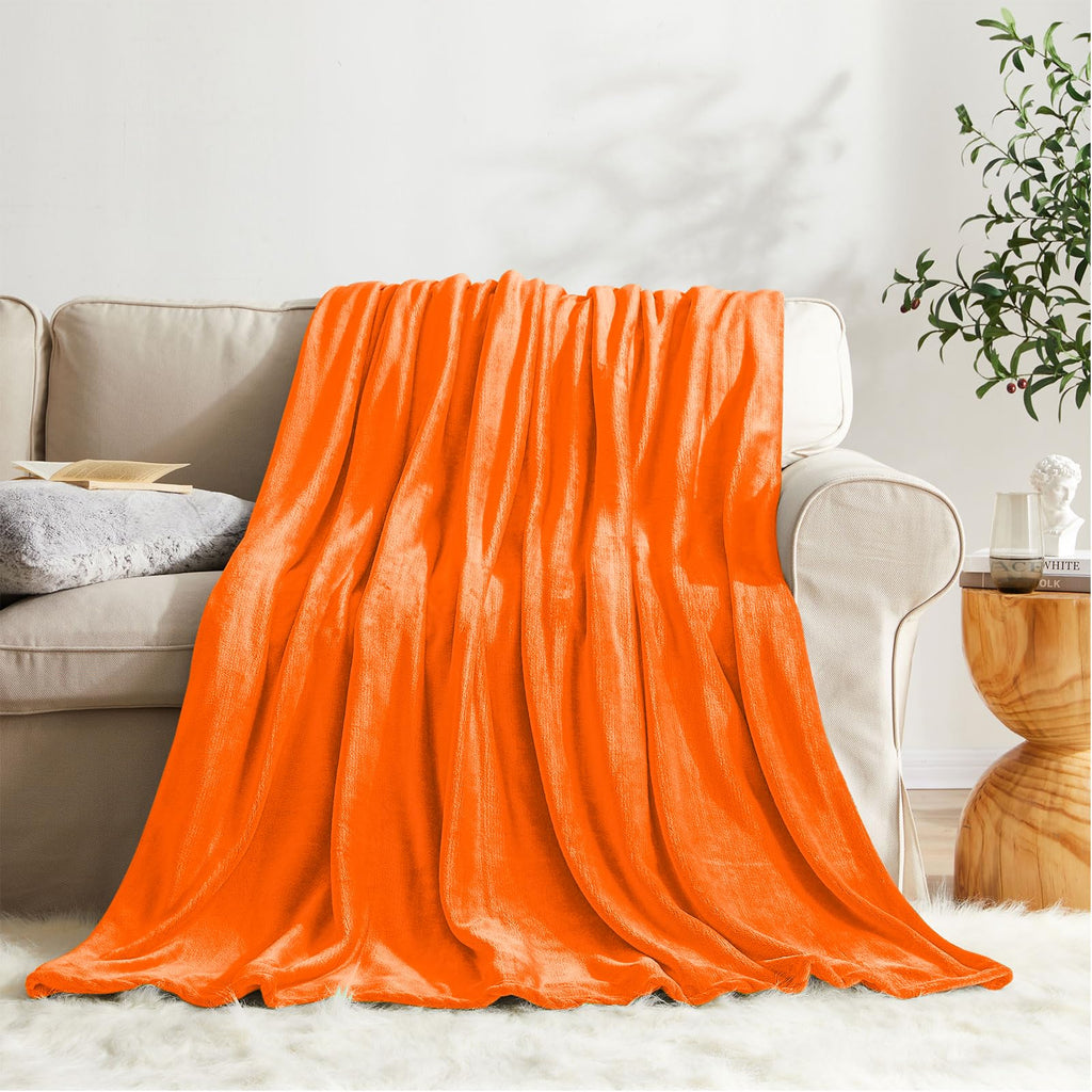 Super Soft Fall Throw Blanket Premium Silky Flannel Fleece Twin Size Orange Microfiber Lightweight Blanket All Season
