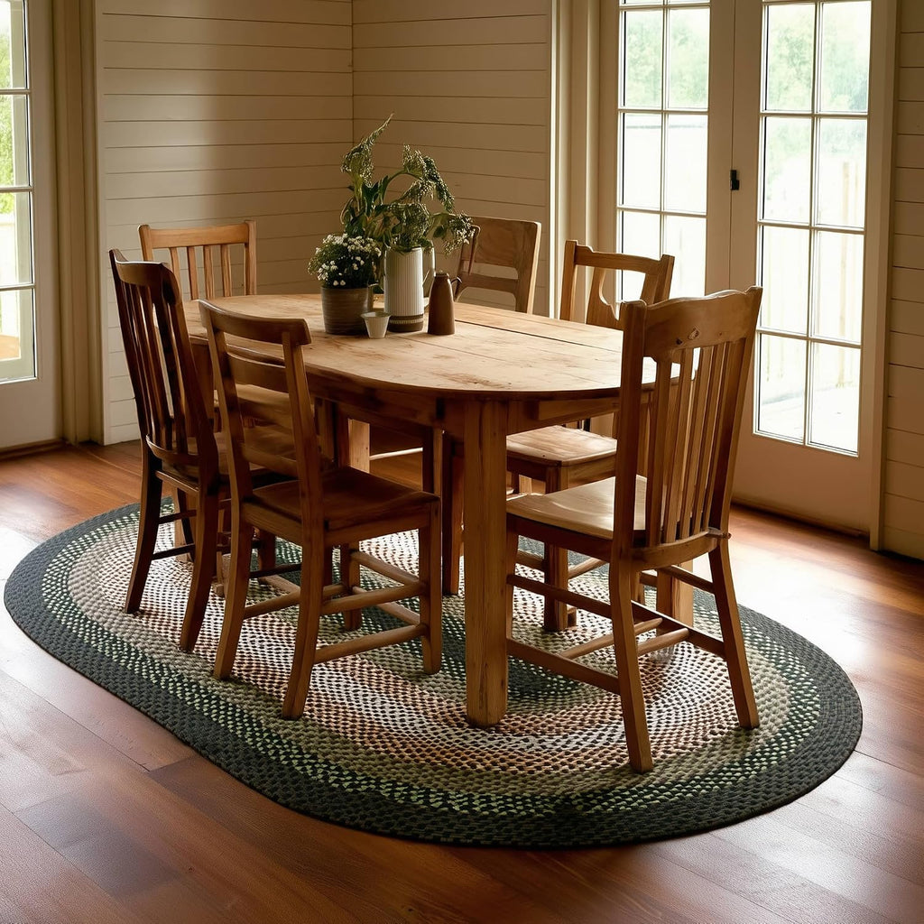 5x7 Green Oval Braided Rug - Cotton Braided Rugs for Farmhouse Style Bedrooms and Living Rooms - Area Rug for 6