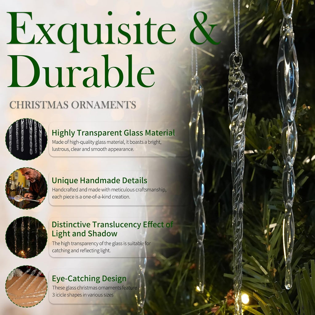 Handmade Glass Icicle Ornaments, 64-Pc Crystal Decor - Set of 64