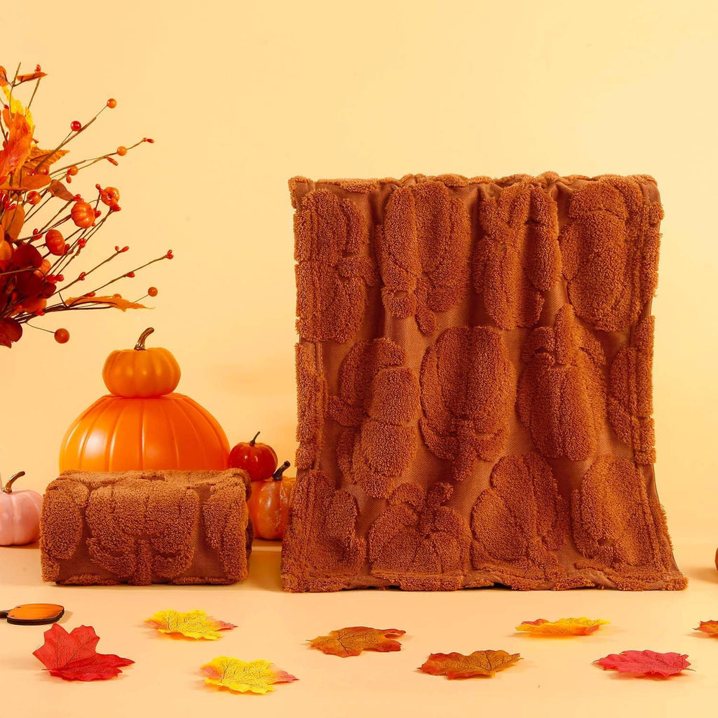 Hand Towels Fall Pumpkin Thanksgiving Dark Color Bathroom Decorative Towels Set for Drying, Cleaning, Cooking - Set of 2