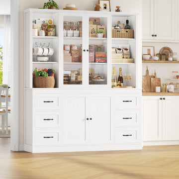 74.4''Hx63''W Large Pantry Cabinet,Kitchen Hutch Cabinet with Storage | Large White Bookcase with 6 Storage Drawers