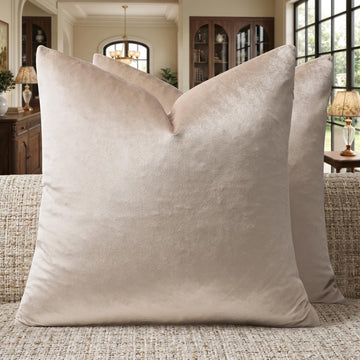 Velvet Pillow Covers 20x20 Decorative Pillows Pack of 2 Beige