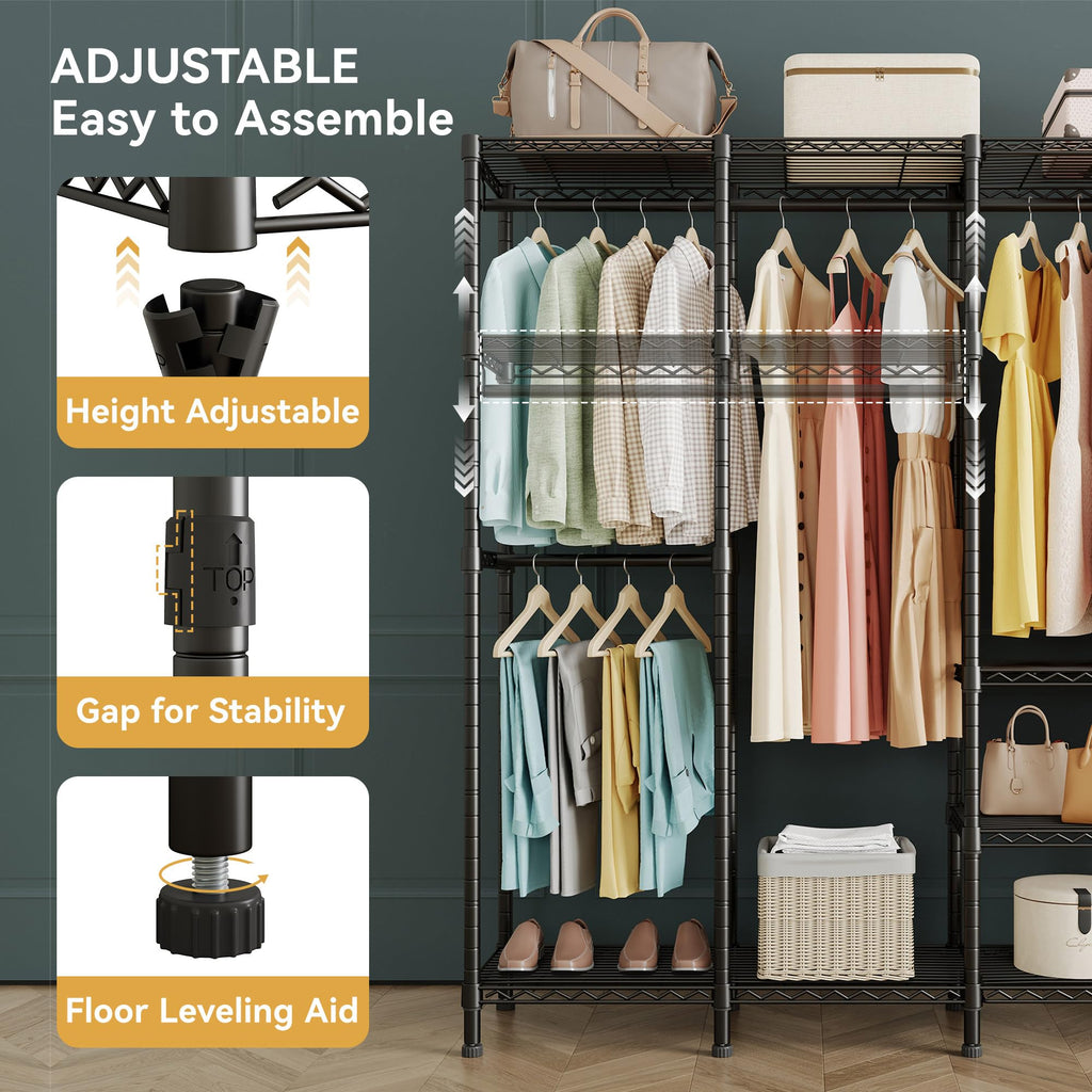 H5 Heavy Duty Clothes Rack, Black Clothing Rack for Hanging Clothes