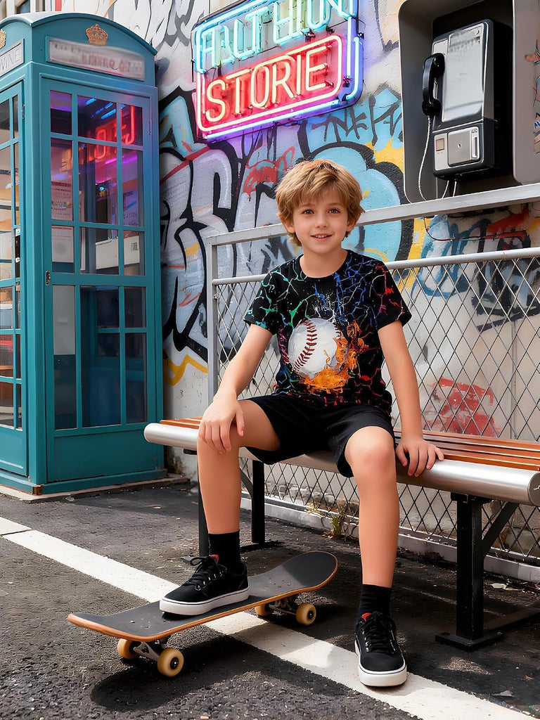 Boys T-Shirts Kids Neon 3D Graphic Tees