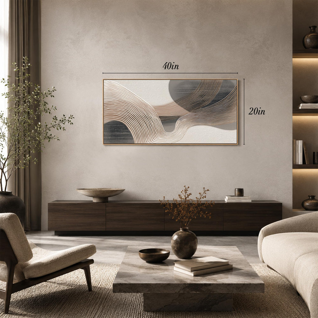 Large Abstract Canvas Wall Art Neutral Beige Brown Textured Wave Artwork, Modern Minimalist Contemporary Wall Decor