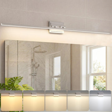 Modern Bathroom Vanity Light 48 inch, Rotatable, 30W Dimmable 5CCT Led Bathroom Light Fixture Over Mirror, Brushed
