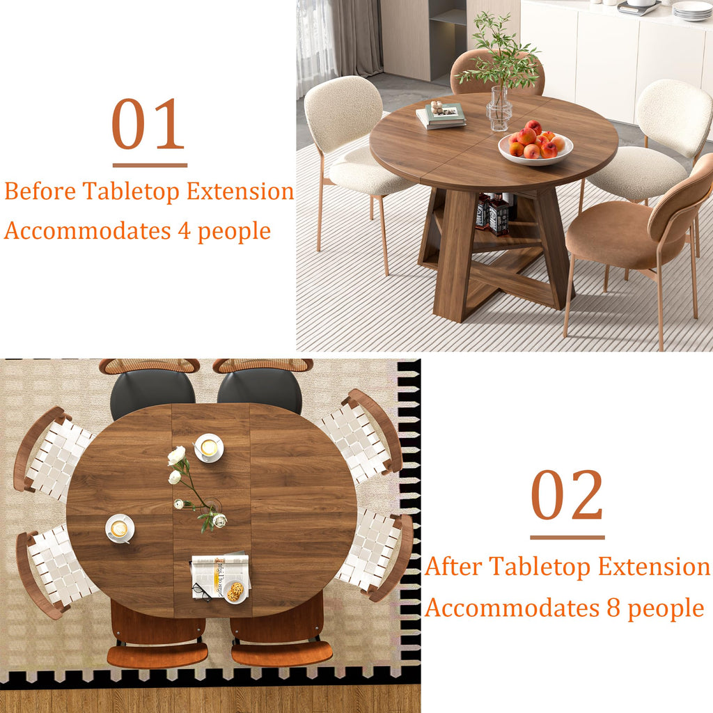 43.3"-59" Extendable Round Oval Dining Table for 4-8 with Storage Shelf