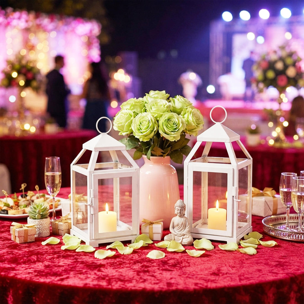 12 Inch High Clear Glass and Iron White Classic Style Lantern Ideal Gift for Weddings Bridals Special Occasions