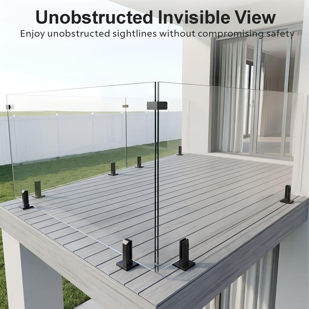 3 Panel Deck Railing Kit, 166-169" W X 44" H Glass Railing System