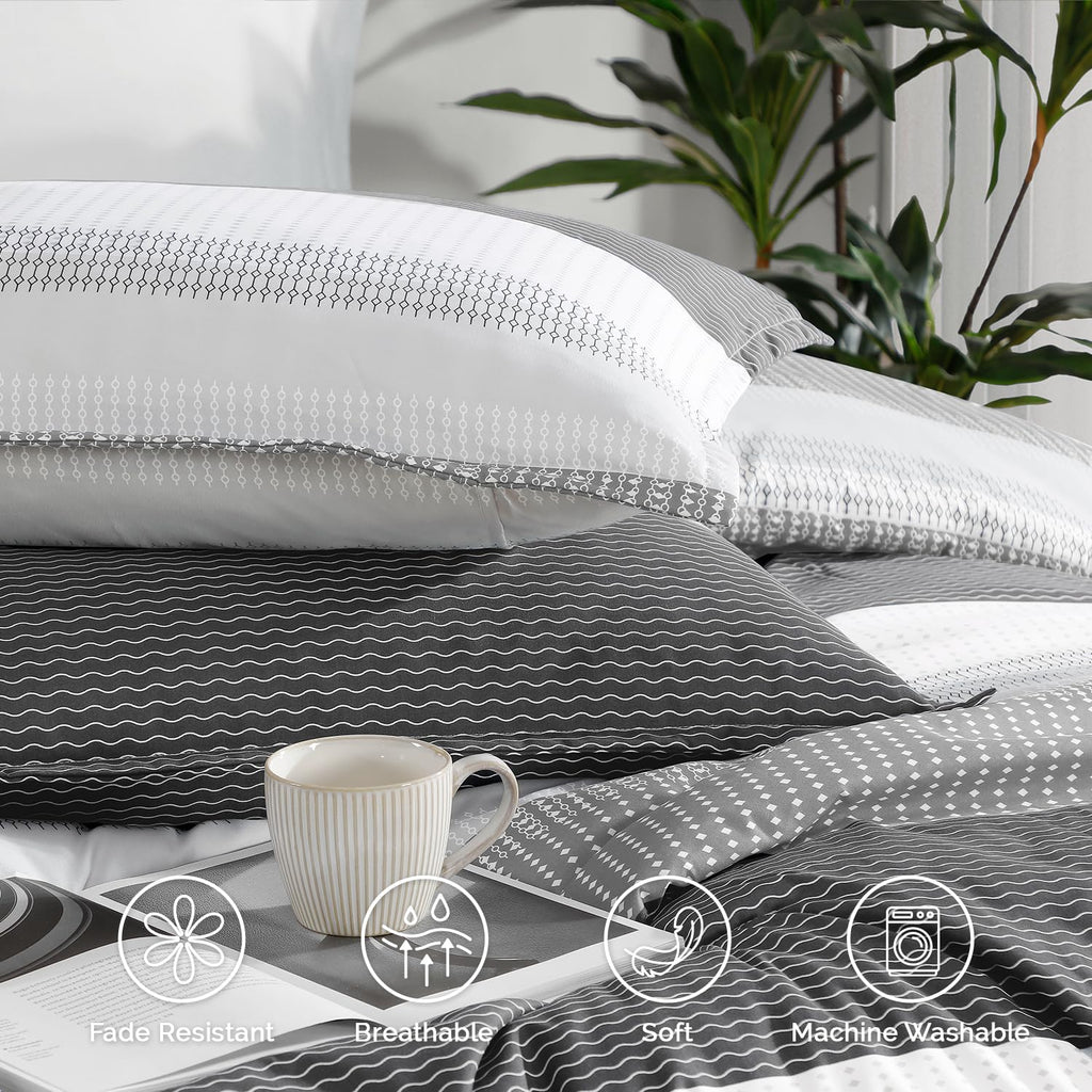 Stripe Comforter Set, 3 PCS Dark Gray Bedding