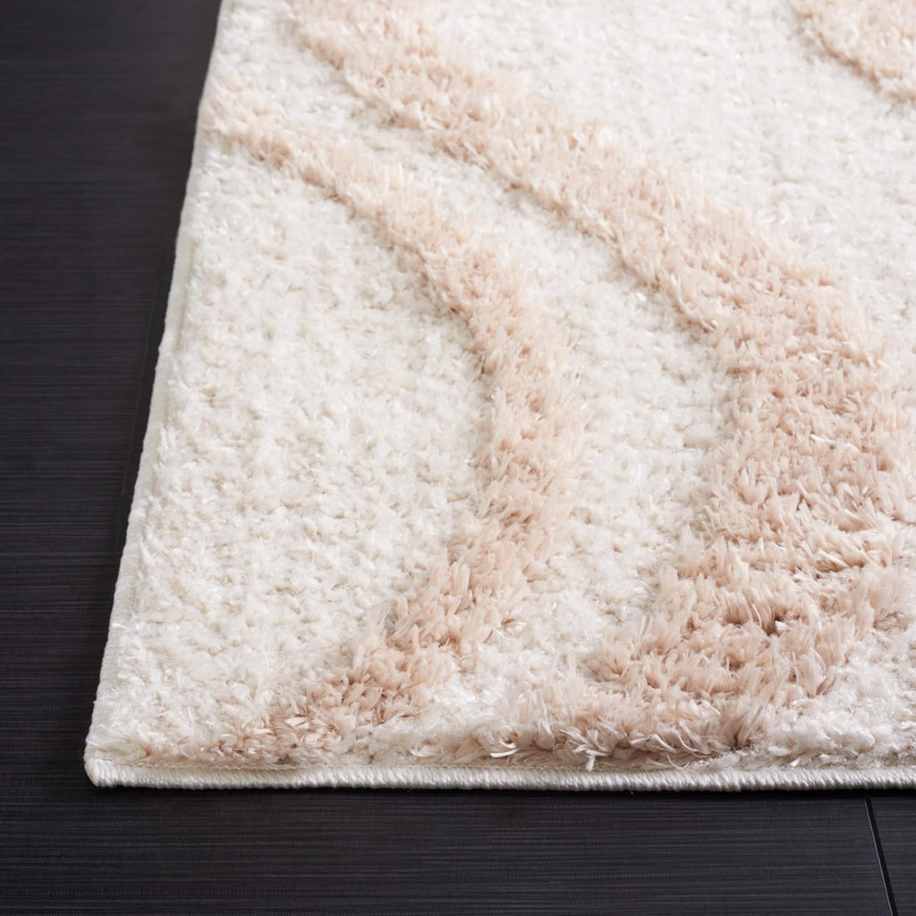 Norway Shag Collection Area Rug - 6'7" Square, Beige & Ivory, Wave Design, Non-Shedding & Easy Care, 1.2-inch Thick