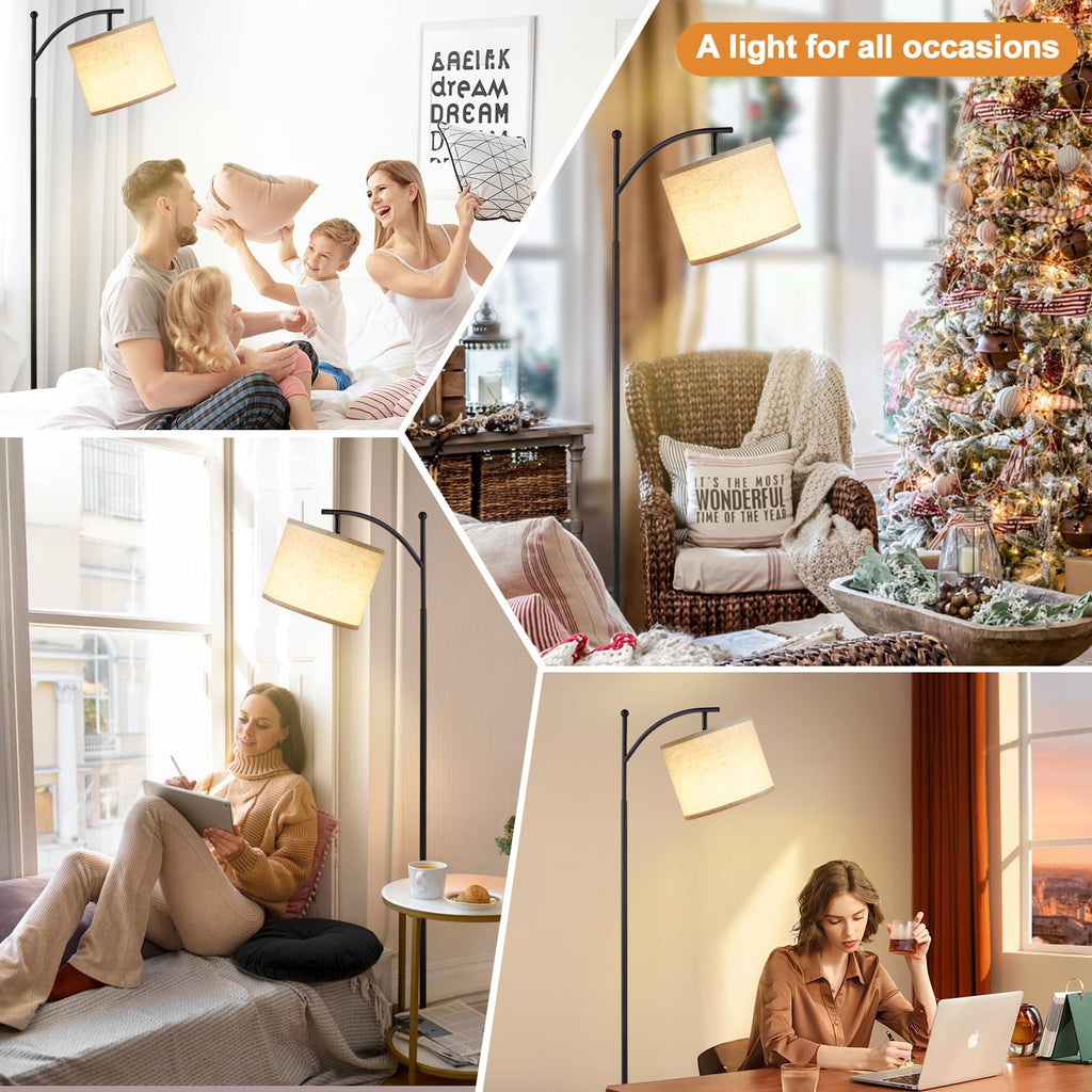 60" Floor Lamp with Remote and Stepless Dimmable Bulb, Black Pole