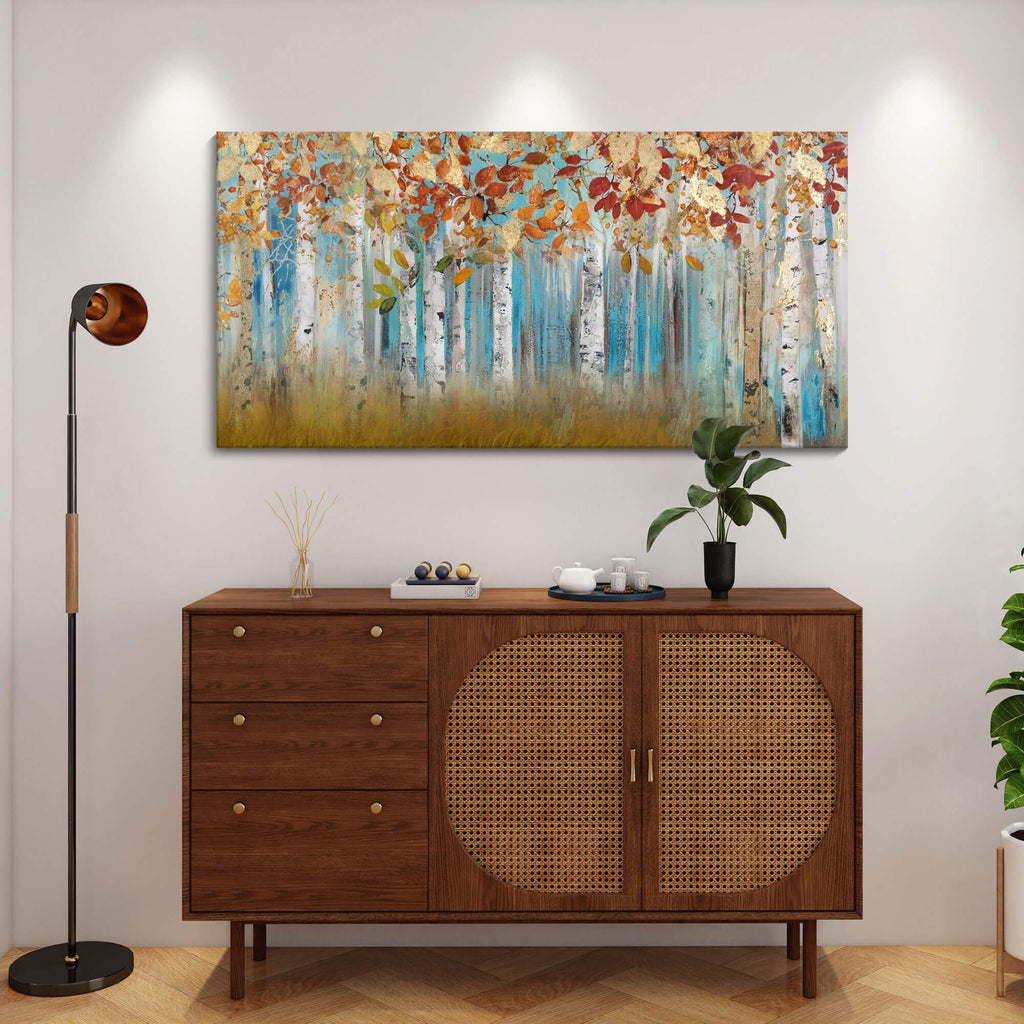 Birch Tree Canvas Wall Art Landscape Yellow Picture Wall Decor Large Bedroom Wall Decor Above Bed Framed Artwork for
