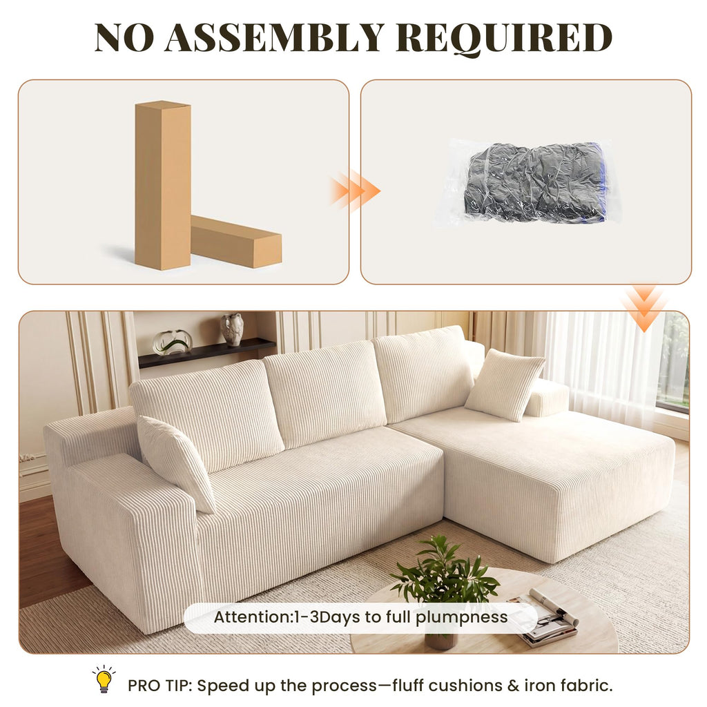 Cloud Sectional Boneless Couches, Modular L Shaped Couch with Deep Seat Oversized Right Facing Chaise, Memory Foam
