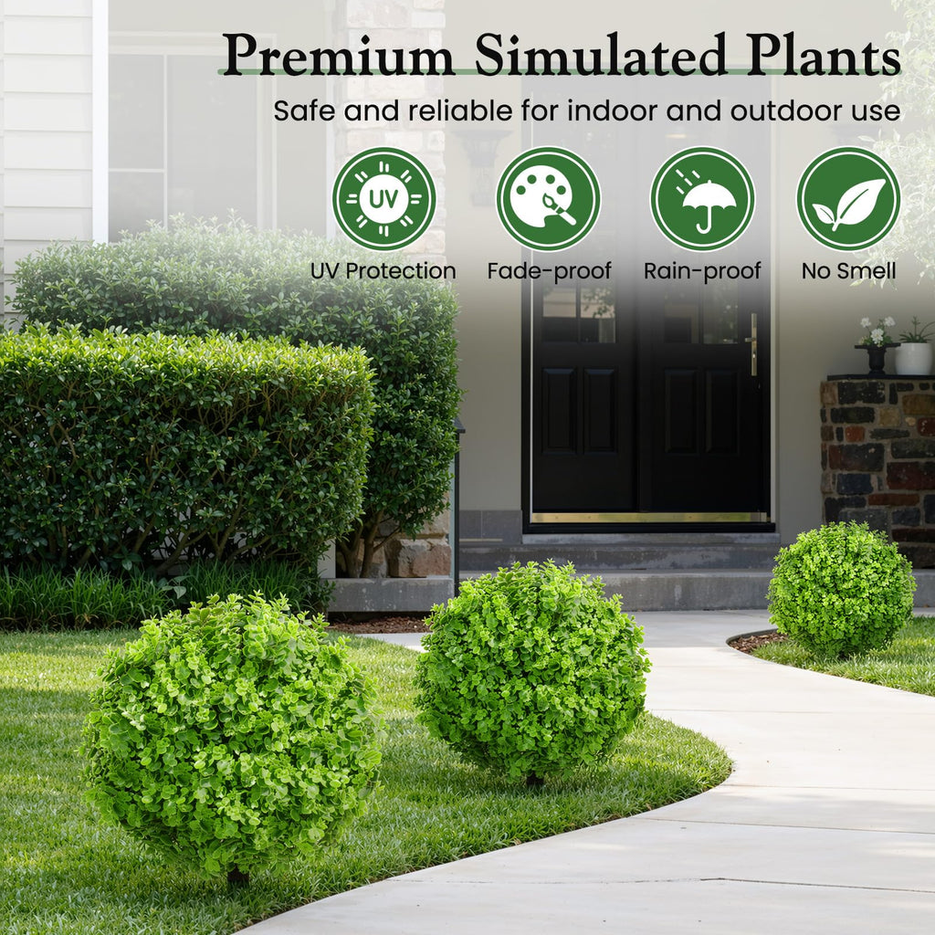 Set of 2 Artificial Boxwood Topiary Ball Trees with Ground Spike